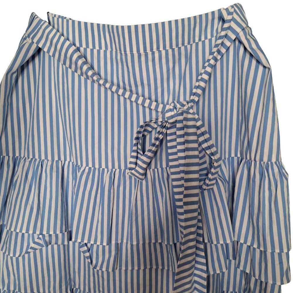 Rachel Parcell Blue & White Stripe Belted Stretch Cotton Tier Layer Skirt XL - Picture 3 of 6